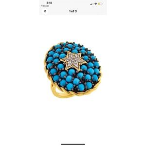 Rarities Goldtone Sterling Silver Turquoise Cabochon Gemstone Star Ring Size 6